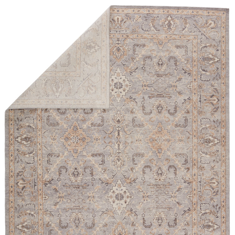 Wyndham Trellis Hand-Knotted Wool Area Rug 6'x9' in Gray and Tan