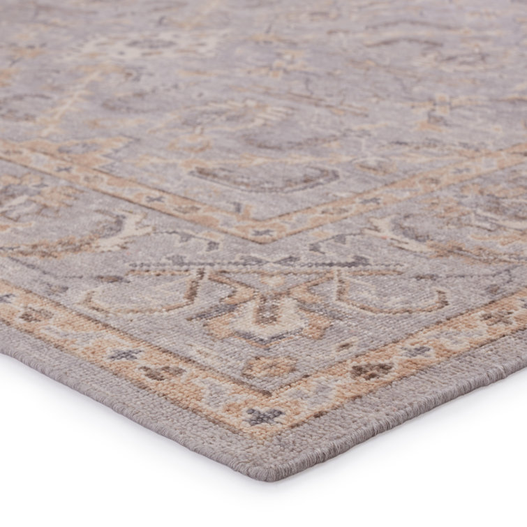 Wyndham Trellis Hand-Knotted Wool Area Rug 6'x9' in Gray and Tan