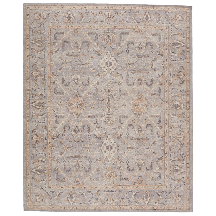 Wyndham Trellis Hand-Knotted Wool Area Rug 6'x9' in Gray and Tan