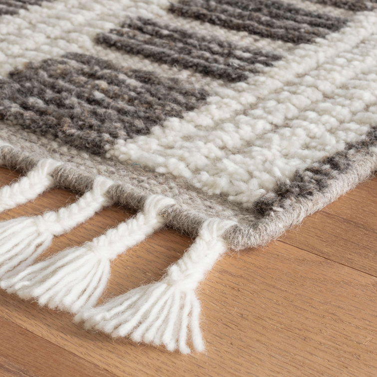 Tory Hand-Knotted Ivory & Charcoal Wool 4'x6' Stripe Rug