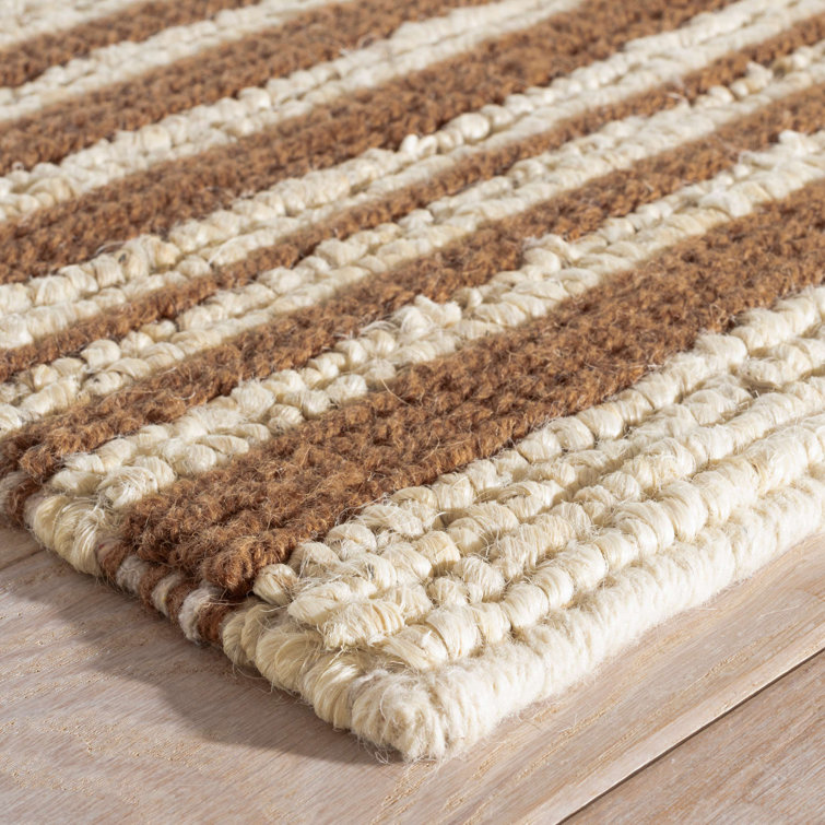 Caramel and Cream Striped Wool Rectangular Rug