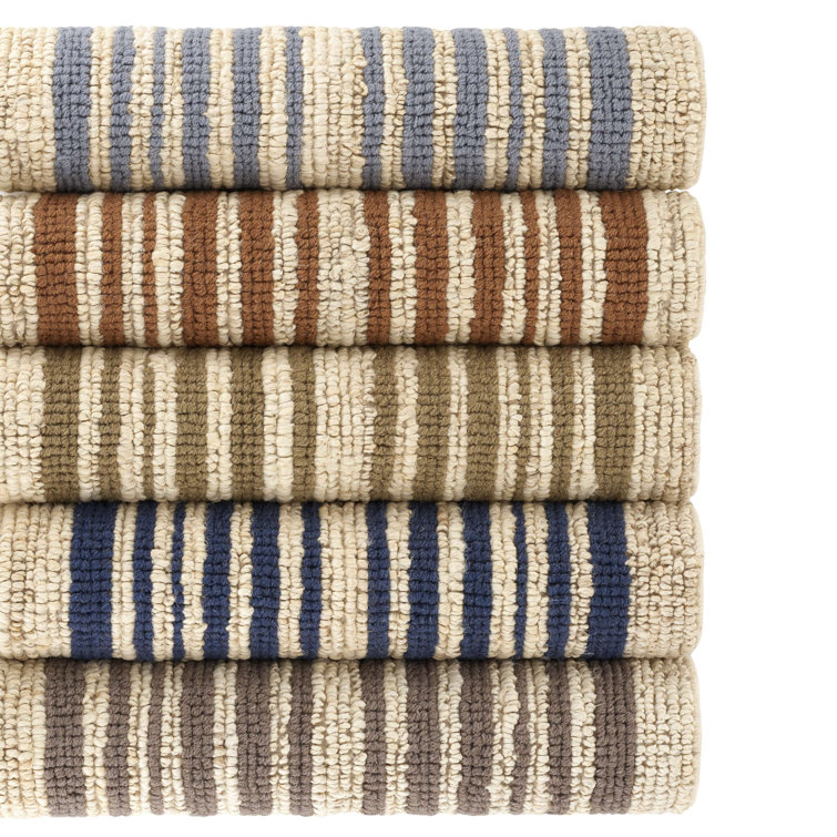 Caramel and Cream Striped Wool Rectangular Rug