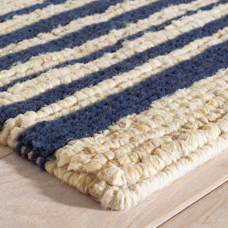 Marie Flanigan Navy Stripe Handwoven Wool-Cotton Blend Rug 2' x 3'
