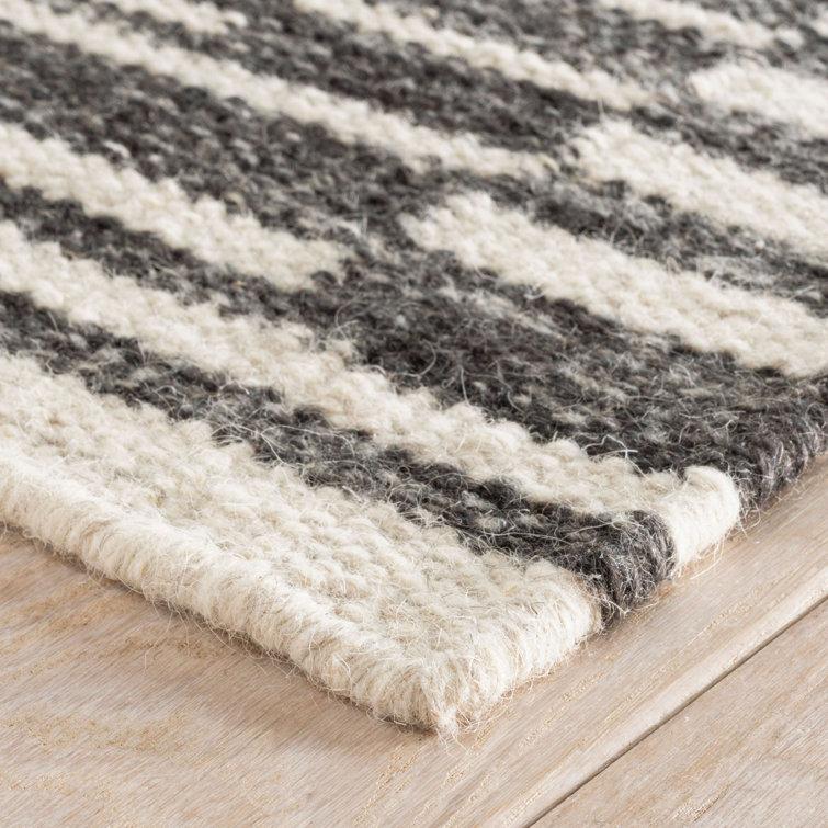 Heights Charcoal and Ivory Flat Woven Wool Rug, 3' x 5'