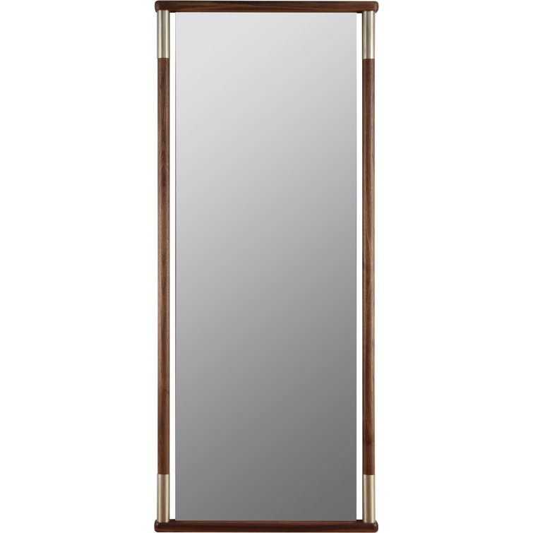 Walnut and Brass Full Length Rectangular Floor Mirror