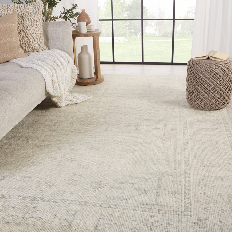 Hand-Knotted Gray Wool Rectangular Area Rug