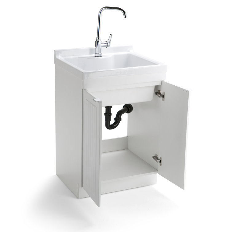 Murphy Pure White 24-inch ABS Utility Sink Cabinet with Chrome Faucet