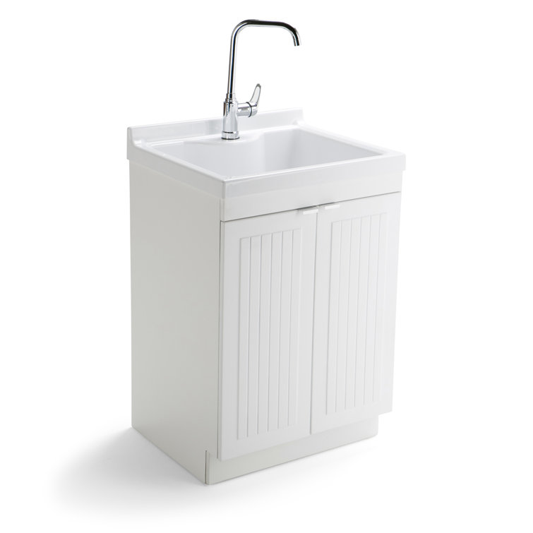Murphy Pure White 24-inch ABS Utility Sink Cabinet with Chrome Faucet