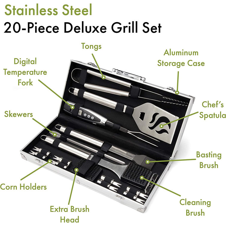 20-Piece Stainless Steel BBQ Tool Set with Aluminum Case