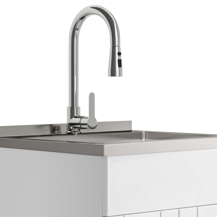 24-Inch White Shaker Utility Sink Cabinet with Stainless Steel Faucet