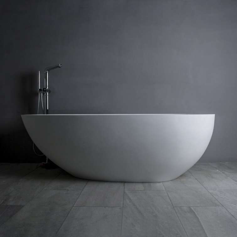 Matte White 59'' Freestanding Solid Surface Soaking Bathtub