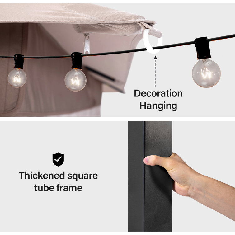 Beige Steel Patio Gazebo with Weather-Resistant Fabric