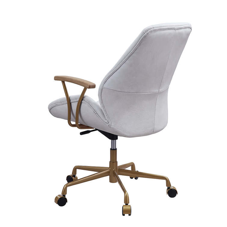 Vintage White Genuine Leather Executive Swivel Chair with Gold Metal Frame