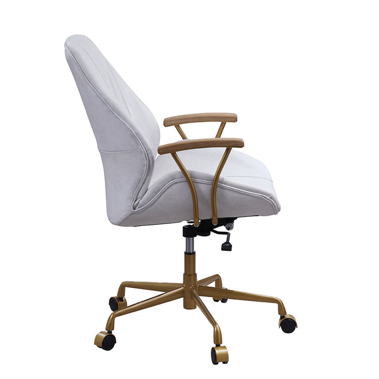 Vintage White Genuine Leather Executive Swivel Chair with Gold Metal Frame