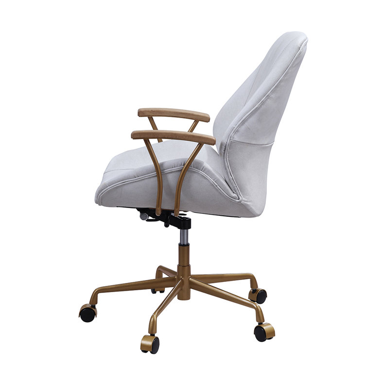 Vintage White Genuine Leather Executive Swivel Chair with Gold Metal Frame
