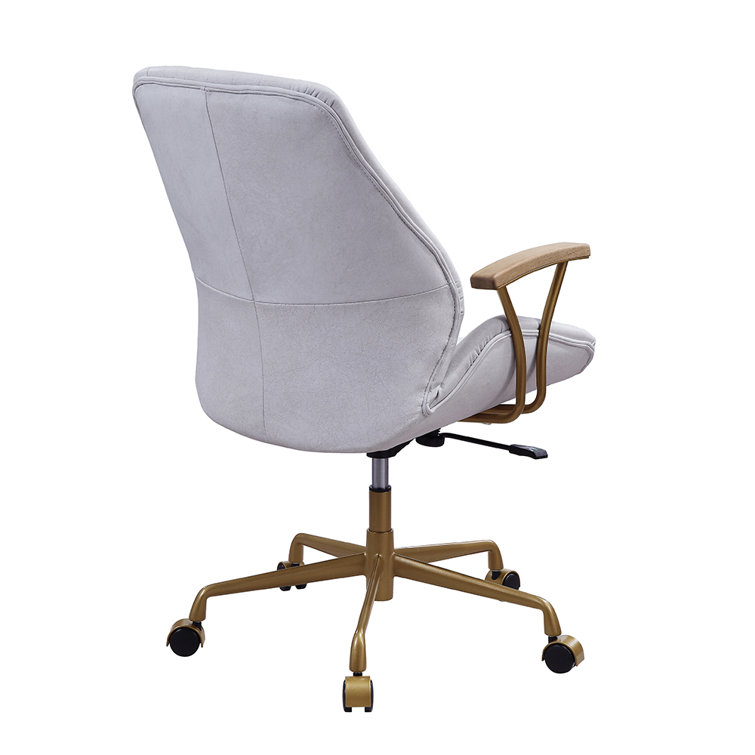 Vintage White Genuine Leather Executive Swivel Chair with Gold Metal Frame