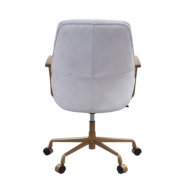 Vintage White Genuine Leather Executive Swivel Chair with Gold Metal Frame