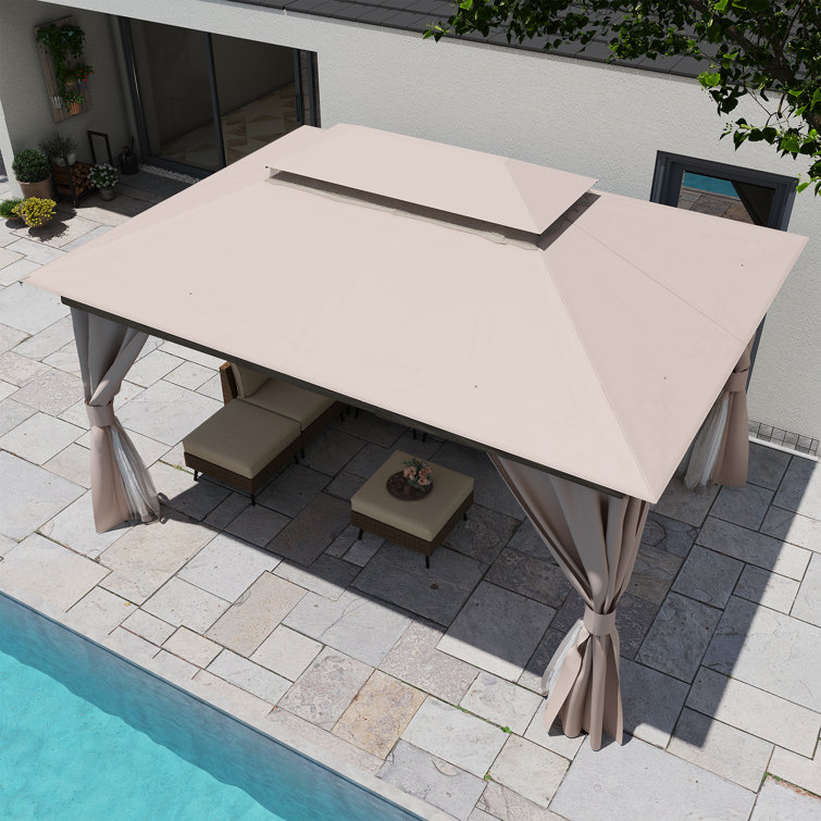 Beige Steel Patio Gazebo with Weather-Resistant Fabric