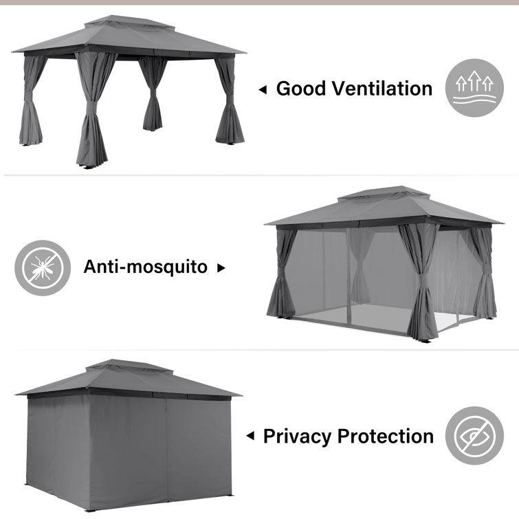 Gray Steel 8x8 Patio Gazebo with Curtains