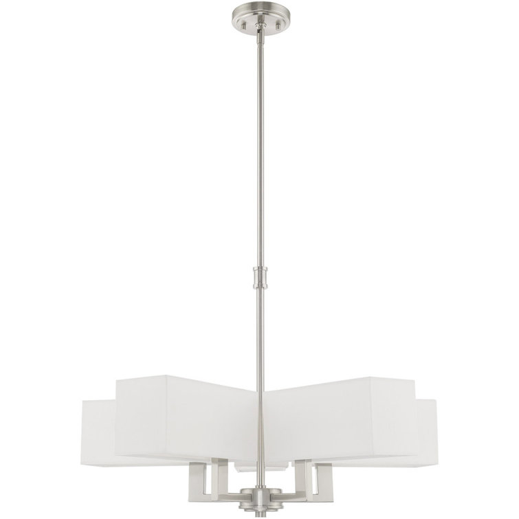 Brushed Nickel 5-Light Chandelier with Off-White Fabric Shades