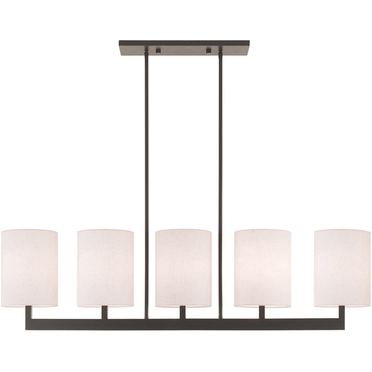 Bronze 5-Light Linear Chandelier with Fabric Shades