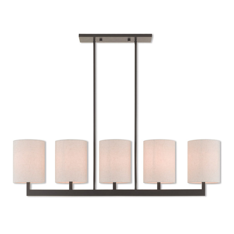 Bronze 5-Light Linear Chandelier with Fabric Shades