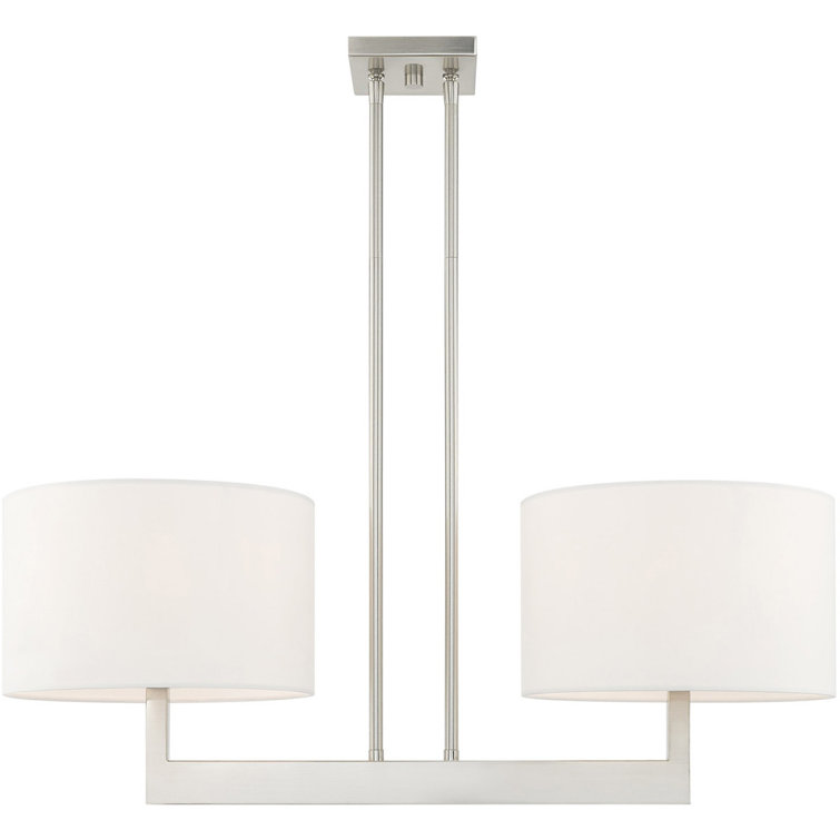 11-Inch Brushed Nickel Drum Chandelier with Off-White Fabric Shade
