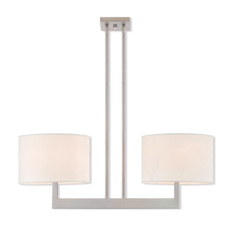 11-Inch Brushed Nickel Drum Chandelier with Off-White Fabric Shade