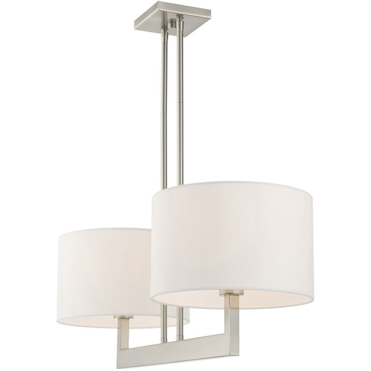 11-Inch Brushed Nickel Drum Chandelier with Off-White Fabric Shade