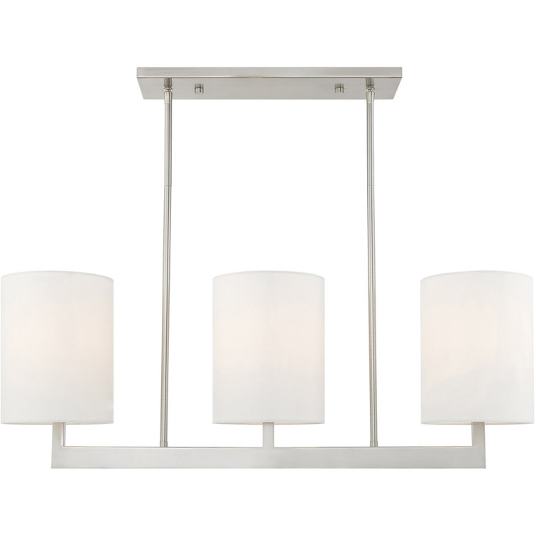 Brushed Nickel 3-Light Linear Chandelier with Fabric Shades
