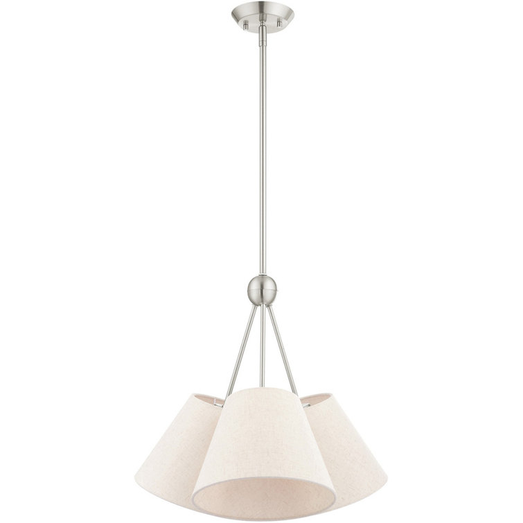 Brushed Nickel 3-Light Chandelier with Oatmeal Fabric Shades