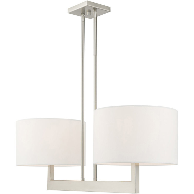 11-Inch Brushed Nickel Drum Chandelier with Off-White Fabric Shade