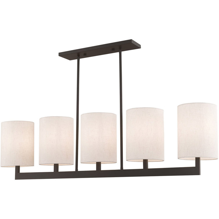 Bronze 5-Light Linear Chandelier with Fabric Shades