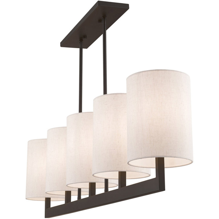 Bronze 5-Light Linear Chandelier with Fabric Shades