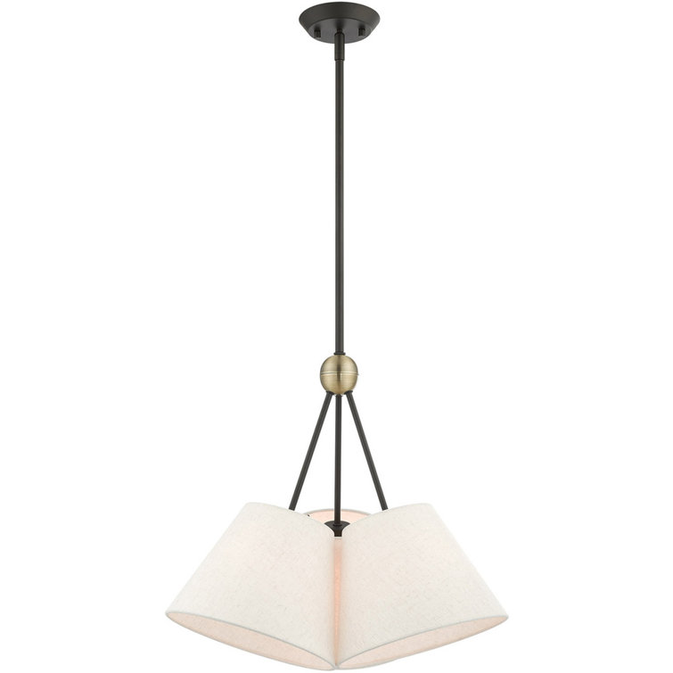 Elegant Symphony 3-Light Bronze & Crystal Chandelier with Oatmeal Fabric Shades