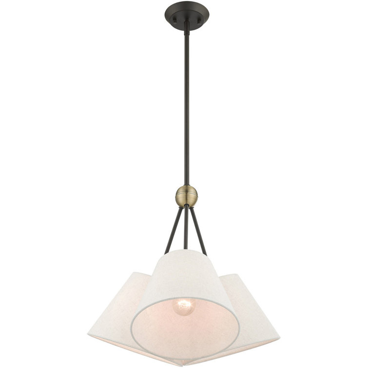 Elegant Symphony 3-Light Bronze & Crystal Chandelier with Oatmeal Fabric Shades