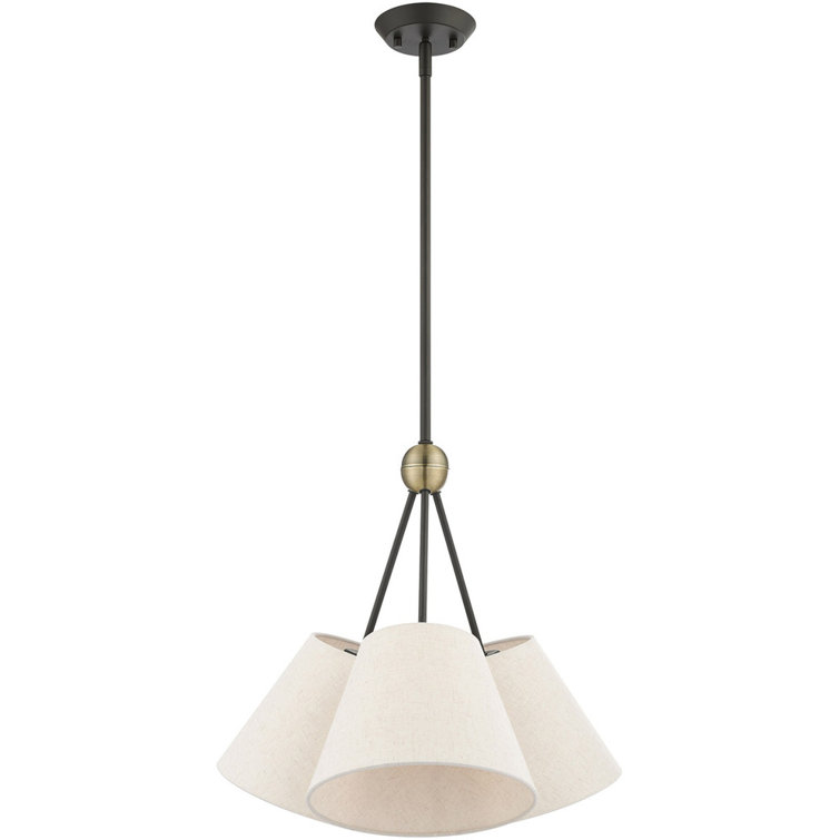 Elegant Symphony 3-Light Bronze & Crystal Chandelier with Oatmeal Fabric Shades