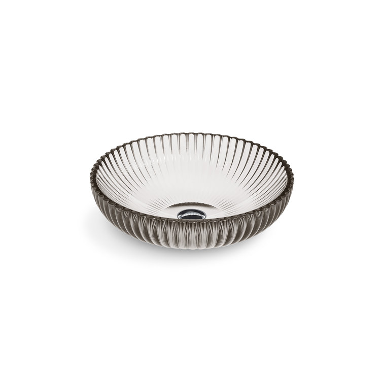 Translucent Doe Ribbed Glass Vessel Bathroom Sink