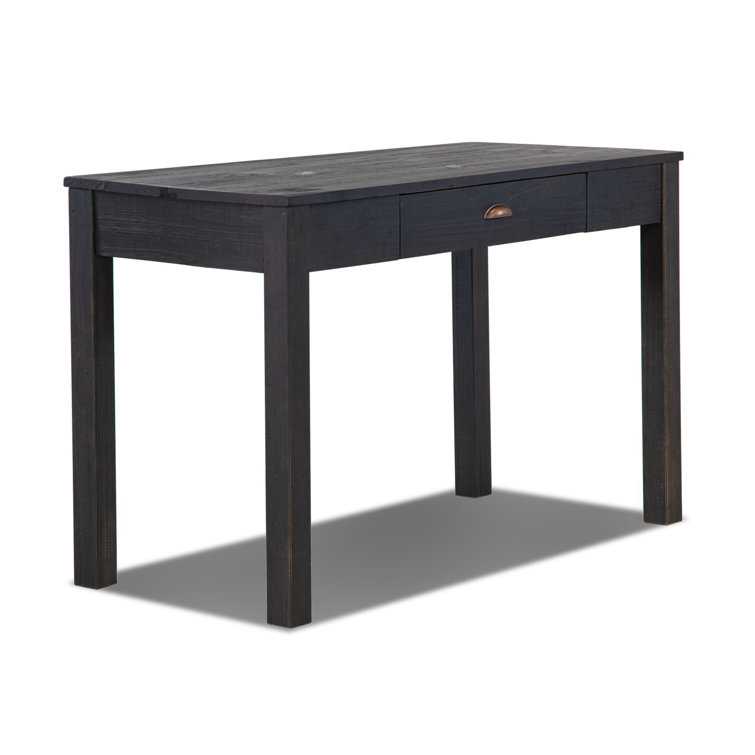 Farmhouse Black Solid Pine Wood Writing Desk with Drawer