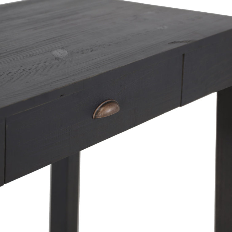 Farmhouse Black Solid Pine Wood Writing Desk with Drawer