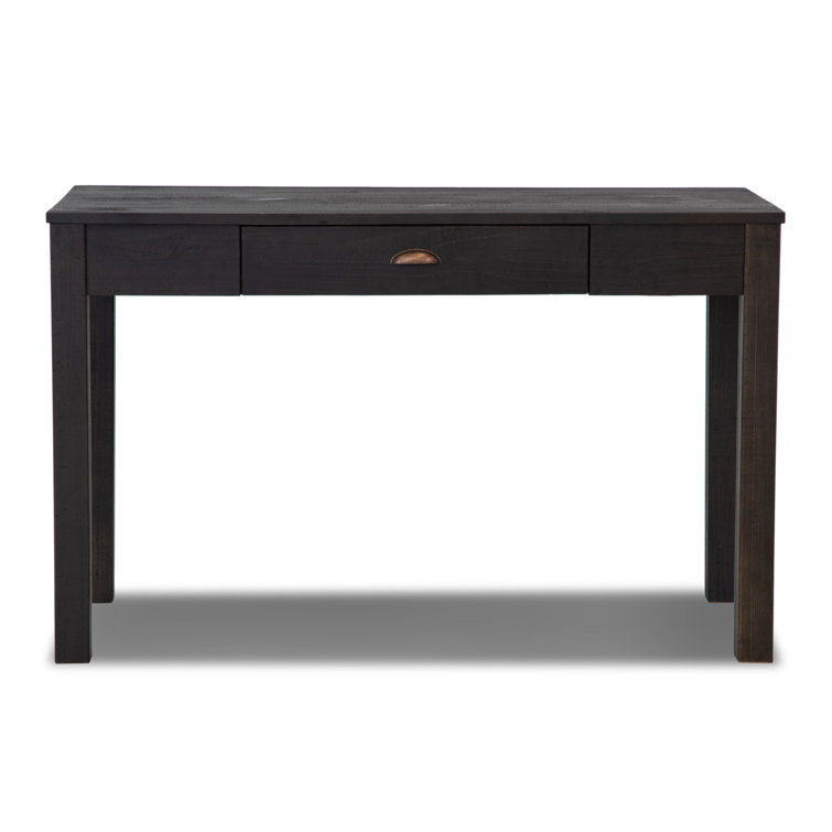 Farmhouse Black Solid Pine Wood Writing Desk with Drawer