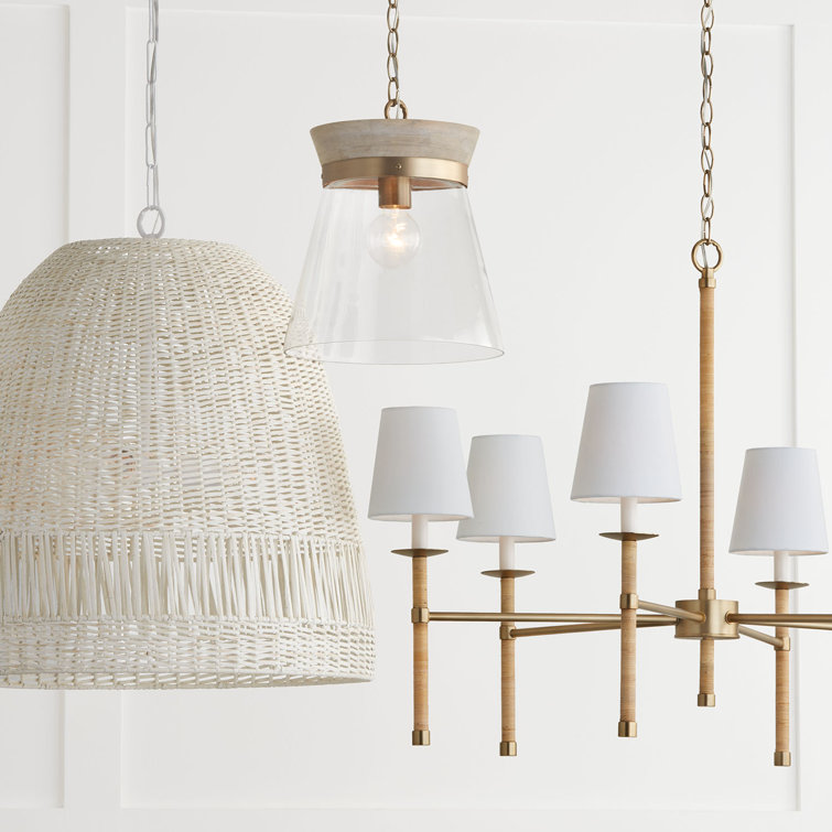 Finn 1-Light White Wash and Matte Brass Pendant with Clear Glass Shade