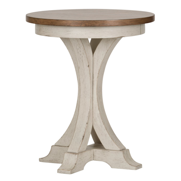 Antique White and Chestnut Round Chairside Table, 21"