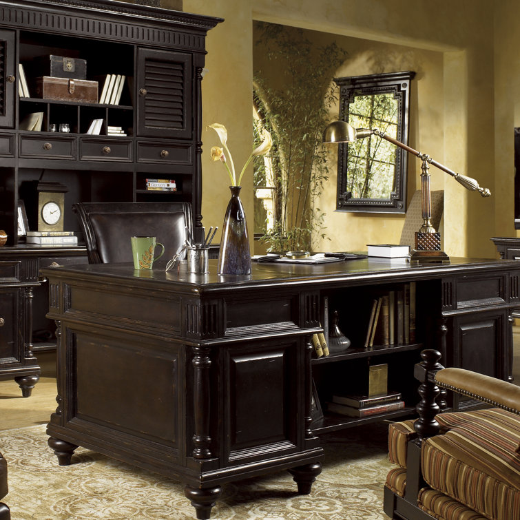 Traditional Black-Brown Executive Desk with 7 Drawers and Filing Cabinet