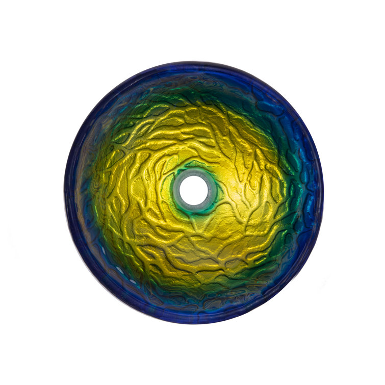 14.25'' Blue and Yellow Glass Vessel Sink
