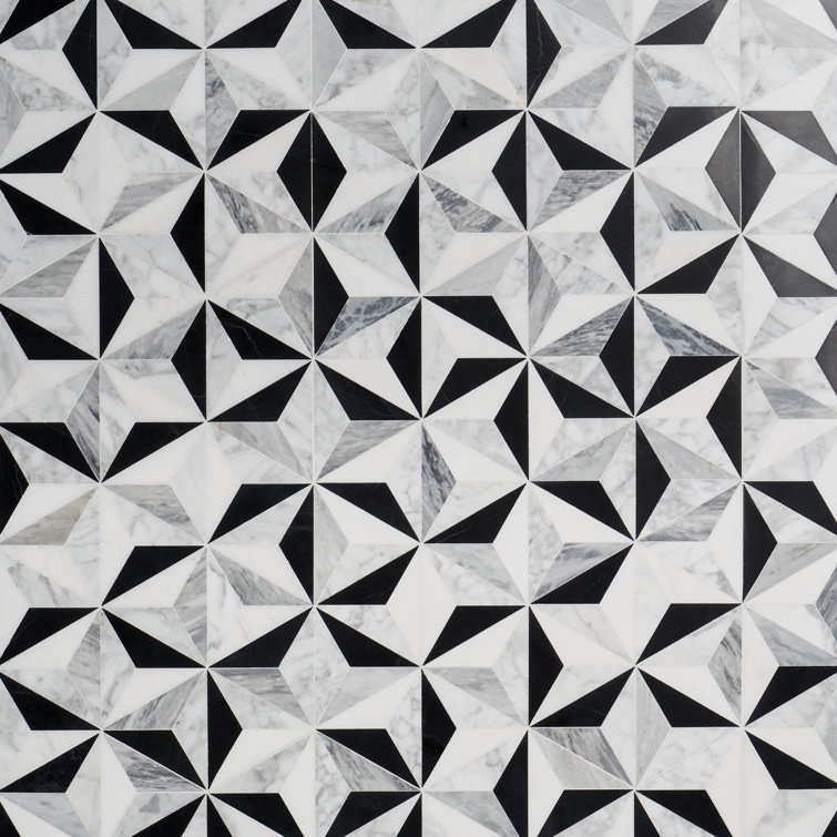 Phantom Black and White Geometric Marble Mosaic Tile