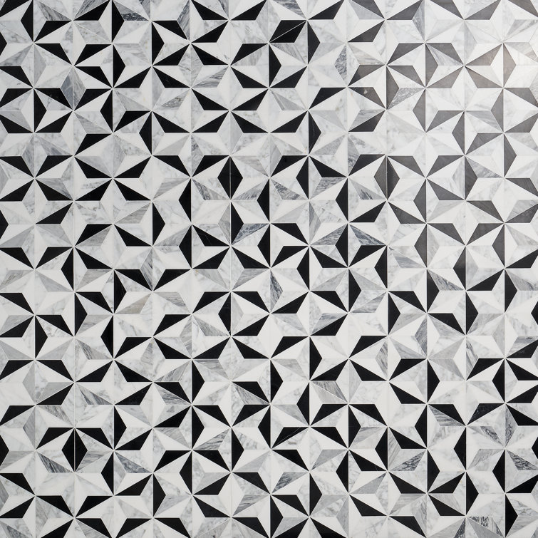 Phantom Black and White Geometric Marble Mosaic Tile