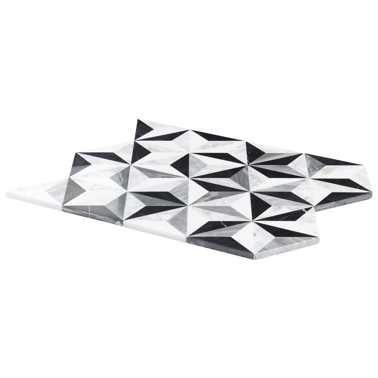 Phantom Black and White Geometric Marble Mosaic Tile