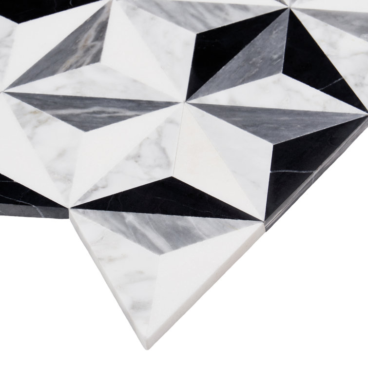 Phantom Black and White Geometric Marble Mosaic Tile