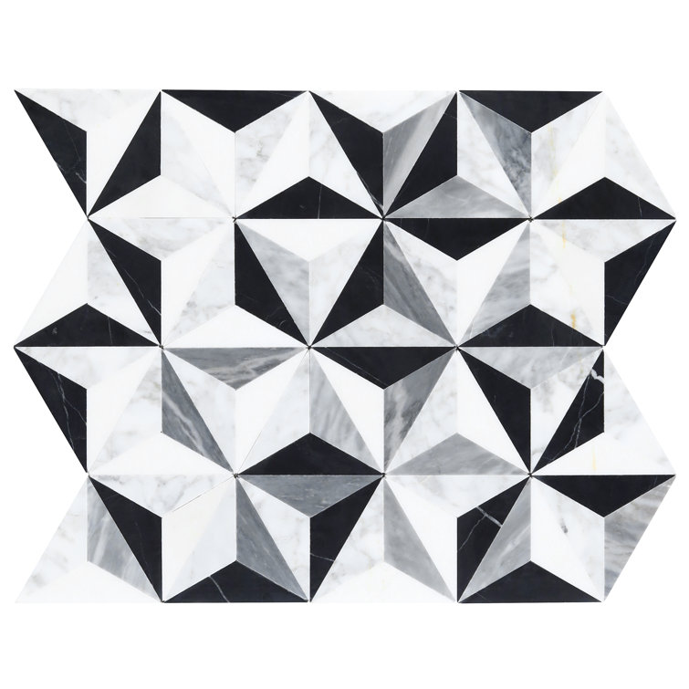 Phantom Black and White Geometric Marble Mosaic Tile